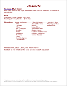 Dessert Catering Menu
